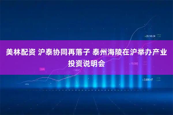 美林配资 沪泰协同再落子 泰州海陵在沪举办产业投资说明会