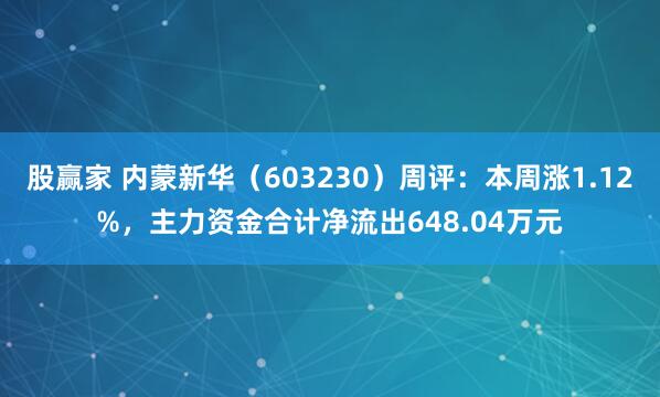 股赢家 内蒙新华（603230）周评：本周涨1.12%，主力资金合计净流出648.04万元