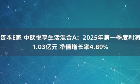 资本E家 中欧悦享生活混合A：2025年第一季度利润1.03亿元 净值增长率4.89%